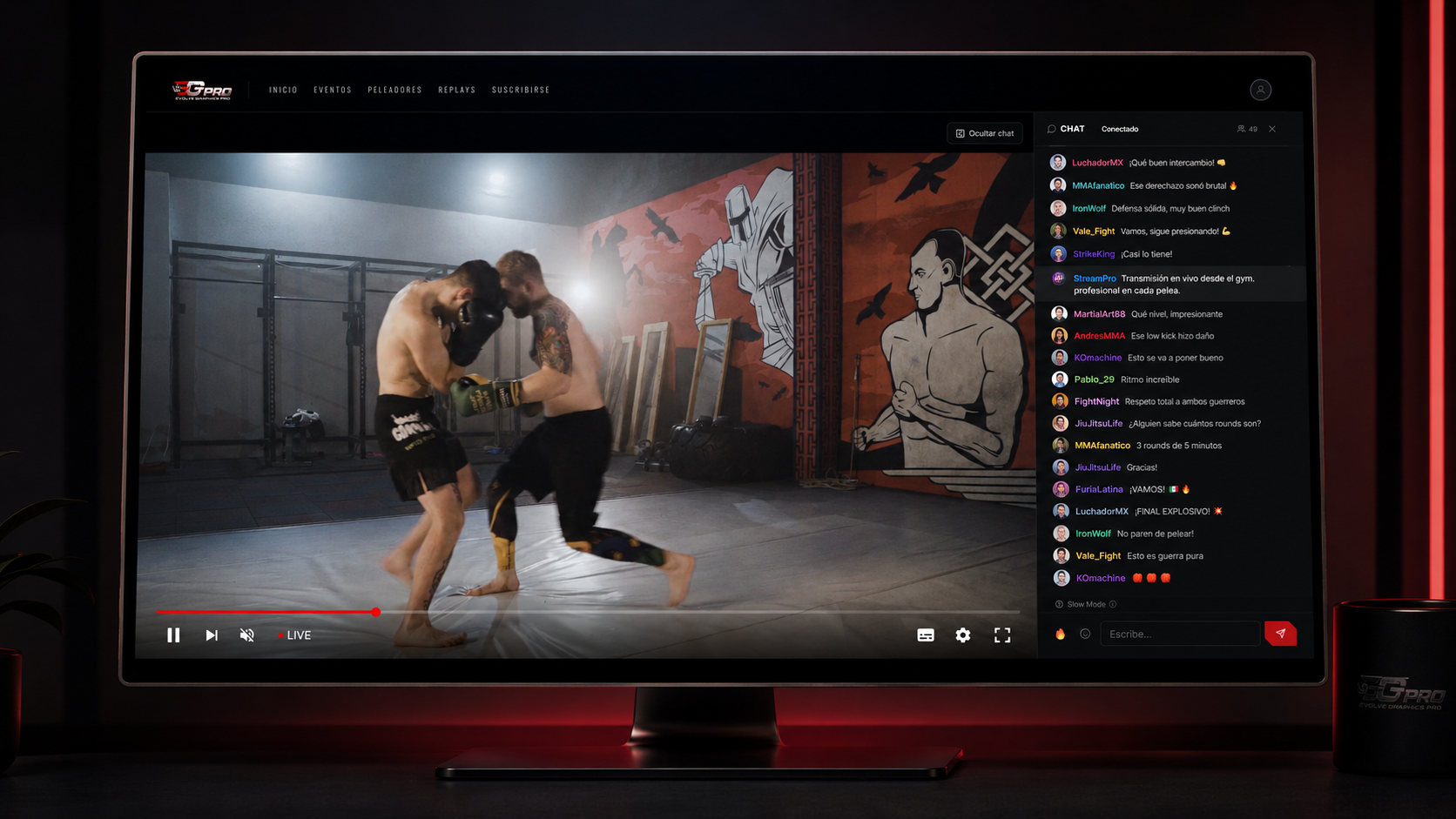 Interfaz de streaming en escritorio para eventos Evolve