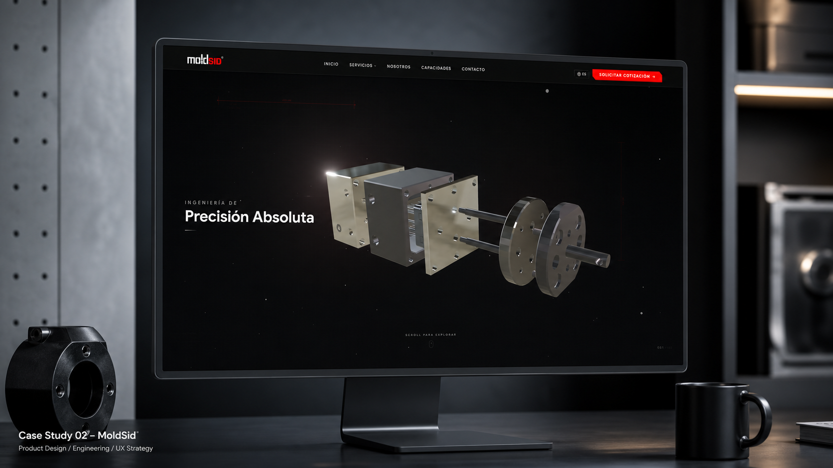 Moldsid — Digital Experience for Precision Manufacturing — A contemporary industrial presence powered by a real interactive 3D product